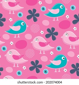 pink bird flower pattern vector illustration
