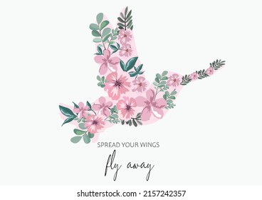 Pink Bird Fly Away Flower Vector