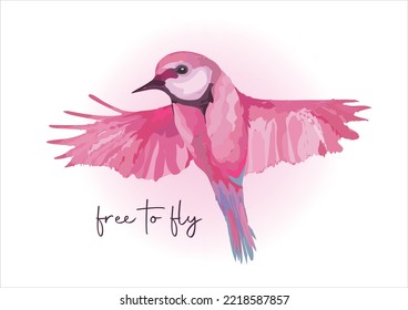 pink bird hand drawn design vector 