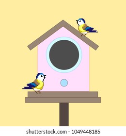 pink bird house. house for bird. bird house