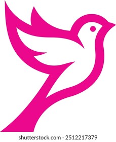 a pink bird logo with a white background