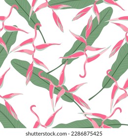 Pink Bird paradise flower pattern. Bird paradise flower seamless pattern.Design for printing, fabric ,cover book, fabric flower, leaves fashion.Spring flower Season.Colourful season,Summer season