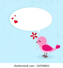 Pink bird with red flower