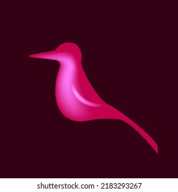 Pink bird silhouette. Vector isolated object on dark background. Sitting bird