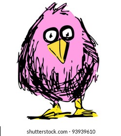 Pink bird sketch vector illustration in funny doodle style