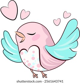 Pink bird with small pink hearts