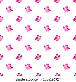 Pink birds pattern. Vector image. For printing on fabrics, paper cups, wrapping paper, phone cases on transparent backgroung.