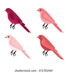 Pink birds. Set of four pink birds. 