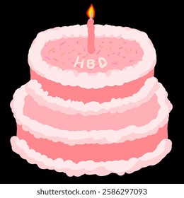 pink birthday cake with candles and colorful sprinkle