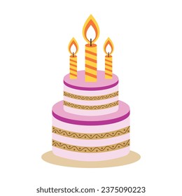 Pink birthday cake with candles on white background