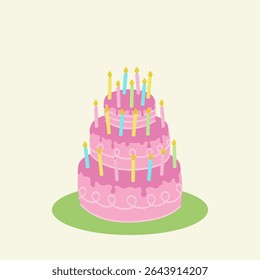 Pink Birthday Cake with Colorful Candles, Cake, Candles, Holiday, Party, Birthday, Sweets, Cake