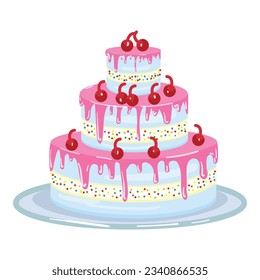 Pink birthday cake icon cartoon vector. Happy candle. Cream food