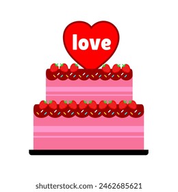 pink birthday cake with love and strawberry fruit on topping cartoon style vector illustration editable in eps10