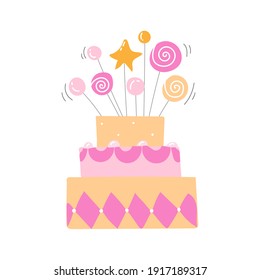 pink birthday cake on the white background