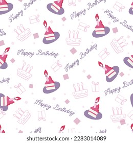 Pink Birthday Cake Slices Vector Graphic Seamless Pattern can be use for background and apparel design