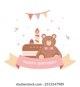 Pink birthday cake teddy bear greeting card