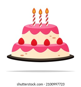 Ilustración aislada de la torta de cumpleaños rosa