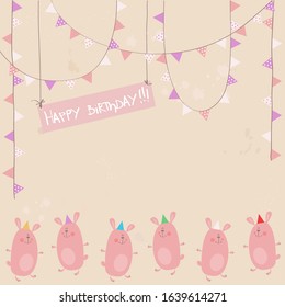 Pink Birthday Greeting Card, vector