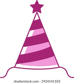 Pink Birthday Hat, Illustration, Vector On White Background.