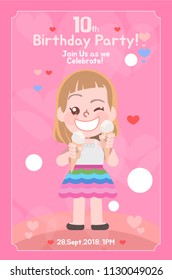 Pink birthday invitation card for girls