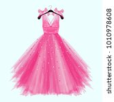 Pink birthday  party dress with bow. Fashion illustration for invitation card