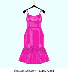 Pink birthday  party dress with bow. Fashion illustration for shoping cart