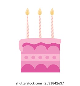 Rebanada de pastel de cumpleaños rosa con velas ilustración plana de Vector