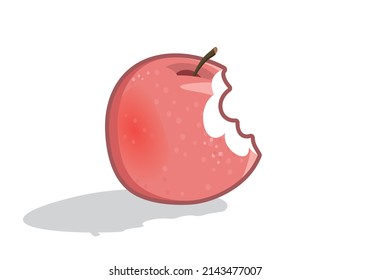 Una manzana vectorial mordida rosa. Frutos jugosos aislados de fondo blanco. Rosa Lady