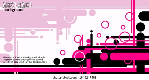 Pink and black abstract geometric background with circular and rectangular elements layered over a white canvas. Design includes lines, dots, and drips, creating a stylish, tech-inspired look.