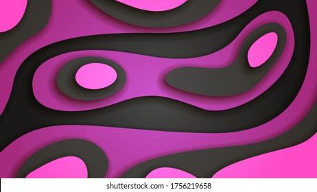 Pink And Black Abstract Paper Cut Background Vector Shadows 3D Smooth Objects Modern Design