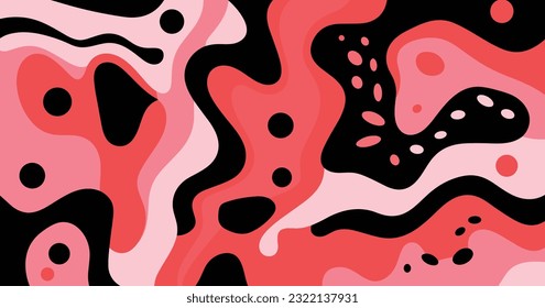 pink and black abstract pattern by wanda, in the style of bold outlines, flat colors, squiggly line style, neon-infused digitalism, memphis design, light red and white, mundane materials, graphic illu