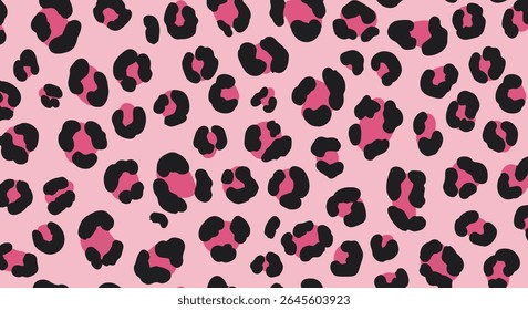 Pink and black animal print pattern repeats seamlessly, presenting a modern and wild aesthetic suitable for fabric design, wallpapers, and decorative backgrounds.