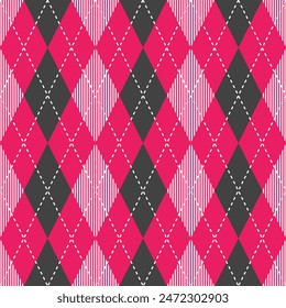 Motif argyle rose et noir. Argyle  motif de Image vectorielle. Motif argyle. Motif géométrique harmonieux de vêtements, papier à envelopper, arrière-plan, arrière-plan, carte cadeau, pull.