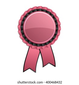 Pink and black award rosette with ribbon
