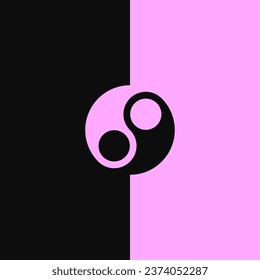 Pink and black background with yin yang symbol. Editable vector template.