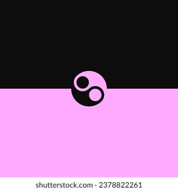Pink and black background with yin yang symbol. Editable vector template.