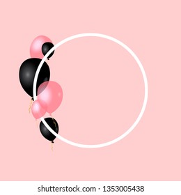 Rosa und schwarze Ballons mit weißem Rahmen. Vorlage für Grußkarten, Banner, Poster, Webseiten.