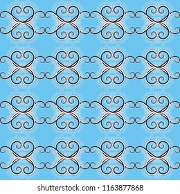 Pink, black and blue vector illustration. Floral illusion seamless pattern.