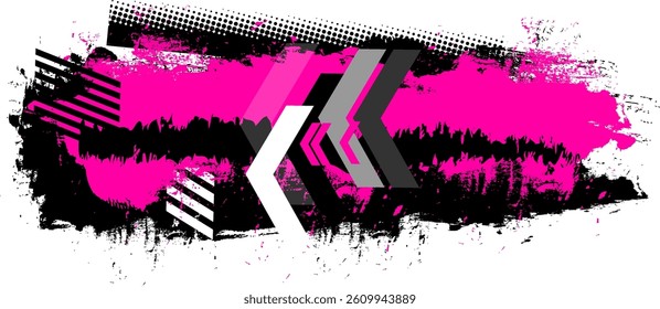 pink black brush painting banner label artistic grunge graphic element