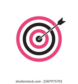 Pink and black bullseye dart target icon. Dart target goal marketing sign. Arrow dart logo vector. Winner dart sign.