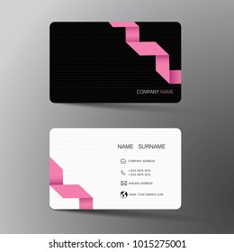 Pink and black business card template design. With inspiration from Origami. Contact card for company. Two sided on the gray background. Vector illustration. 