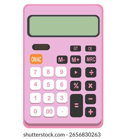 Calculadora rosa y negro con pantalla Pequeña, diseño compacto.