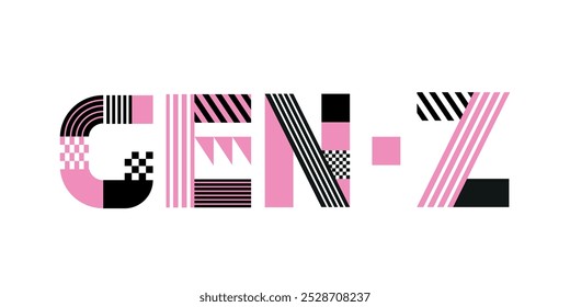 rosafarbene und schwarze Farbe geometrische Typografie für Gen z mit Multi-Muster