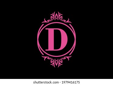 Pink black of D initial letter in classic frame design