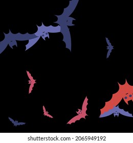 Pink Black Eyes Gothic Flying Bats Art Pattern. Colorful Red Retro Purple Print Bats Vector Design Pic. Night Creepy Attack Scary Background. Sky Spooky Motion Chaos Halloween Modern Design.