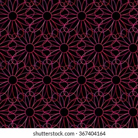Pink and black floral seamless pattern. Magenta lines abstract background. 
