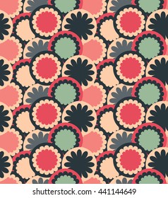 Pink and Black Floral seamless pattern. Circle vector abstract.