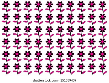 Pink and Black Flower Pattern. Vector