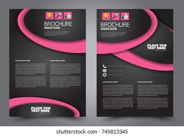 Pink and black flyer template design. Brochure abstract background for business, education, presentation, advertisement. Corporate identity style concept. Editable vector illustration.