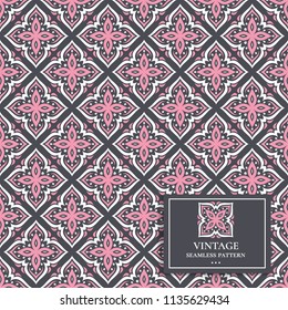 Pink and black geometric seamless pattern. Minimal. Ornament, Traditional, Ethnic, Arabic, Turkish, Indian motifs. Great for fabric and textile, wallpaper, packaging or any desired idea. 